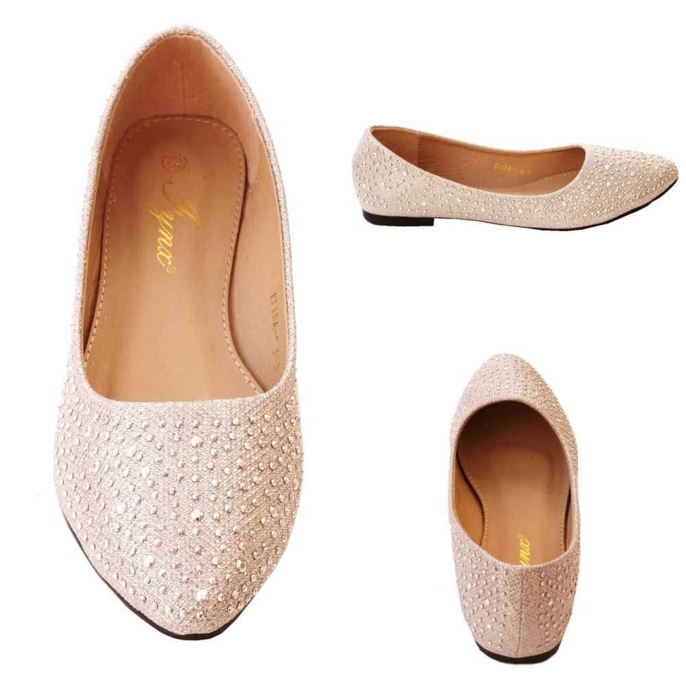 Silver pointy rhinestones classic closed shoes